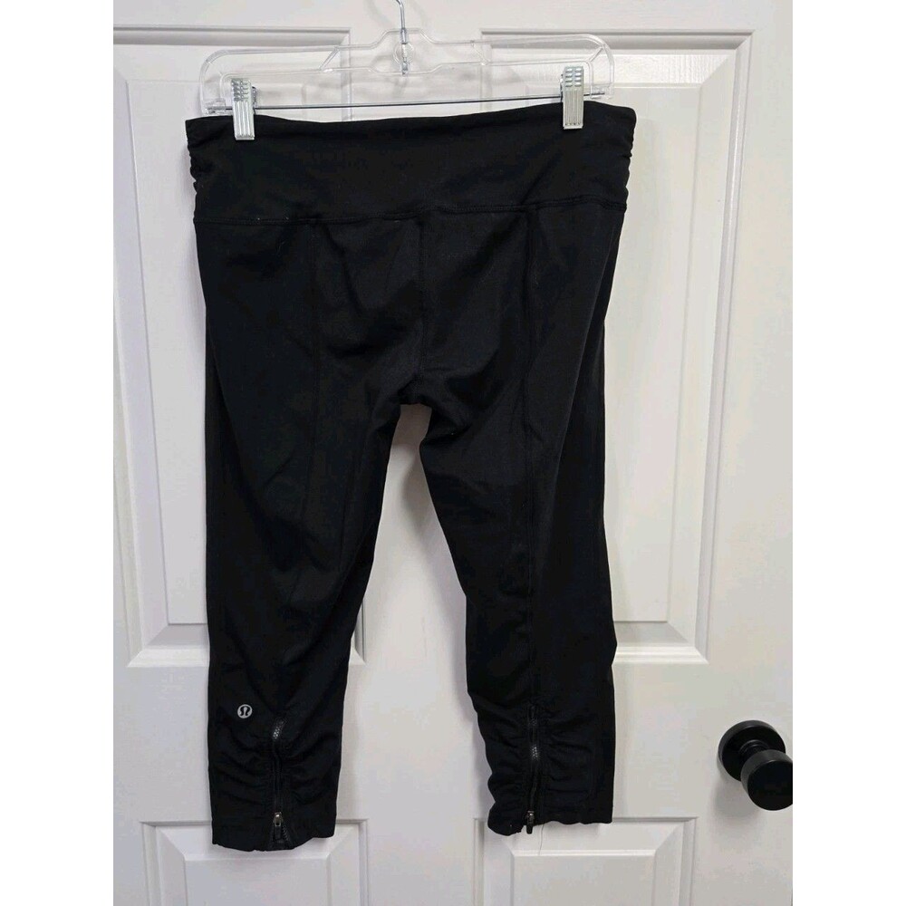 Lululemon Run For Your Life Crop Leggings Black Ruched Leg Zipper Pants Sz 12